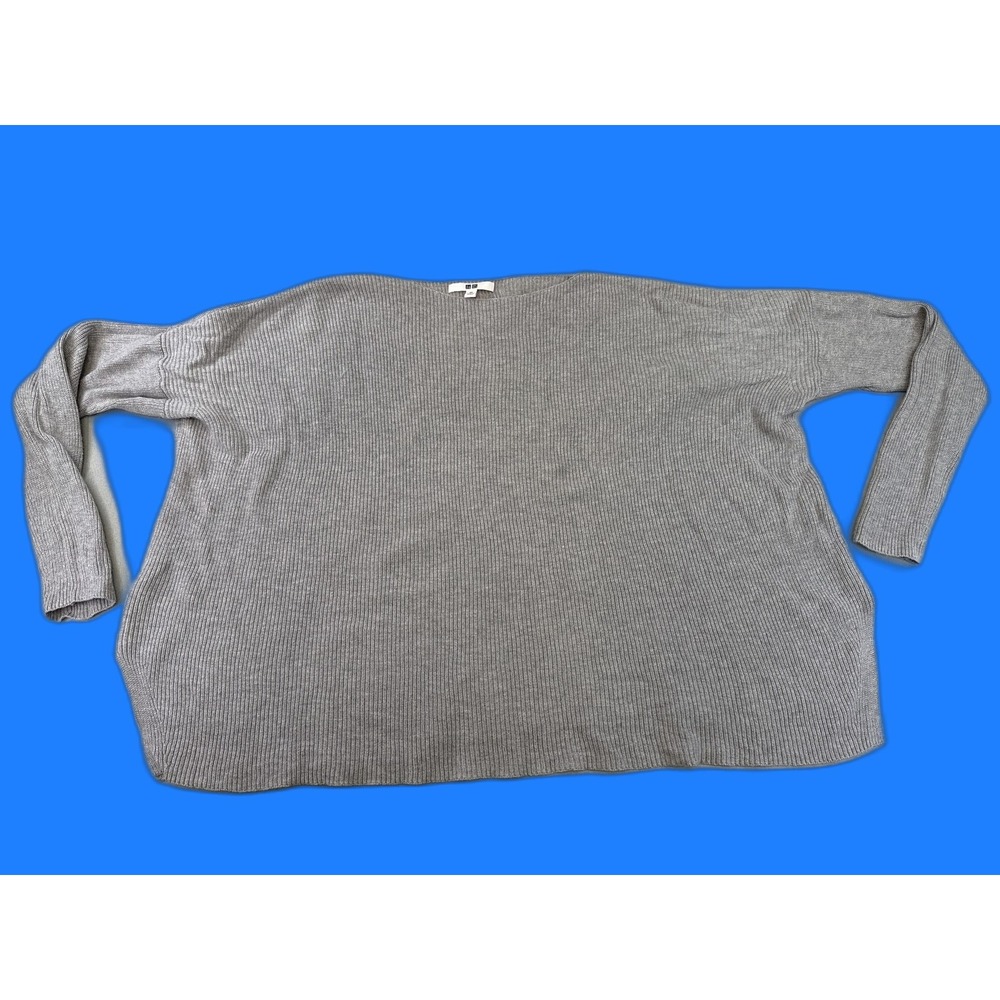 UNIQLO Ribbed Knit Pullover Sweater Womens XS Gray Long Sleeve Soft Crew Neck